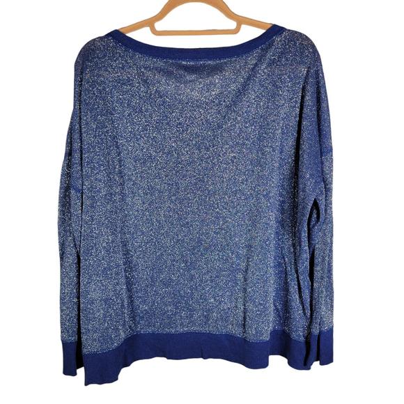 a.n.a Blue Metallic Lightweight Knit Long Sleeve High Low Sweater Women Sz XL - Picture 2 of 9